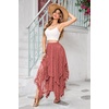 image:imageRVivimos Women Lace Long Skirts Summer Elastic Asymmetrical Layered Hem Sexy SeeThrough Beach Floral Maxi SkirtsCoral Pink