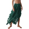 image:imageRVivimos Women Lace Long Skirts Summer Elastic Asymmetrical Layered Hem Sexy SeeThrough Beach Floral Maxi SkirtsDark Green