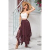 image:imageRVivimos Women Lace Long Skirts Summer Elastic Asymmetrical Layered Hem Sexy SeeThrough Beach Floral Maxi SkirtsMaroon