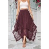 image:imageRVivimos Women Lace Long Skirts Summer Elastic Asymmetrical Layered Hem Sexy SeeThrough Beach Floral Maxi SkirtsMaroon