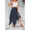image:imageRVivimos Women Lace Long Skirts Summer Elastic Asymmetrical Layered Hem Sexy SeeThrough Beach Floral Maxi SkirtsNavy Blue