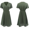 image:imageRVivimos Women Summer Cotton Short Sleeves V Neck Casual Wrap Mini DressesArmygreen