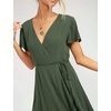 image:imageRVivimos Women Summer Cotton Short Sleeves V Neck Casual Wrap Mini DressesArmygreen