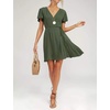image:imageRVivimos Women Summer Cotton Short Sleeves V Neck Casual Wrap Mini DressesArmygreen