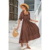 image:imageRVivimos Women Summer Half Sleeve Cotton Ruffled Vintage Elegant Backless A Line Flowy Long DressesBrown2