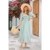 image:imageRVivimos Women Summer Half Sleeve Cotton Ruffled Vintage Elegant Backless A Line Flowy Long DressesGreen2