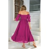 image:imageRVivimos Women Summer Half Sleeve Cotton Ruffled Vintage Elegant Backless A Line Flowy Long DressesMagenta2