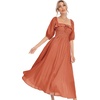 image:imageRVivimos Women Summer Half Sleeve Cotton Ruffled Vintage Elegant Backless A Line Flowy Long DressesOrange1