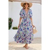 image:imageRVivimos Women Summer Print Deep V Neck Cotton Beach Long DressesBeige