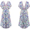 image:imageRVivimos Women Summer Print Deep V Neck Cotton Beach Long DressesBeige