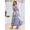image:imageRVivimos Women Summer Print Deep V Neck Cotton Beach Long DressesBeige