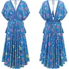 image:imageRVivimos Women Summer Print Deep V Neck Cotton Beach Long DressesBlue