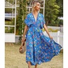 image:imageRVivimos Women Summer Print Deep V Neck Cotton Beach Long DressesBlue