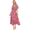 image:imageRVivimos Women Summer Print Deep V Neck Cotton Beach Long DressesRed