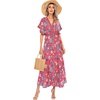 image:imageRVivimos Women Summer Print Deep V Neck Cotton Beach Long DressesRed