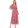 image:imageRVivimos Women Summer Print Deep V Neck Cotton Beach Long DressesRed