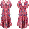 image:imageRVivimos Women Summer Print Deep V Neck Cotton Beach Long DressesRed