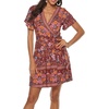 image:imageRVivimos Women Summer Short Sleeve Casual Bohemian Beach Ruffle Floral Print Bow Tie Short Sun DressDeepred