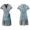image:imageRVivimos Women Summer Short Sleeve Casual Bohemian Beach Ruffle Floral Print Bow Tie Short Sun DressGreen