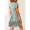 image:imageRVivimos Women Summer Short Sleeve Casual Bohemian Beach Ruffle Floral Print Bow Tie Short Sun DressGreen