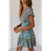 image:imageRVivimos Women Summer Short Sleeve Casual Bohemian Beach Ruffle Floral Print Bow Tie Short Sun DressGreen