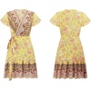 image:imageRVivimos Women Summer Short Sleeve Casual Bohemian Beach Ruffle Floral Print Bow Tie Short Sun DressLemonyellow