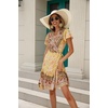 image:imageRVivimos Women Summer Short Sleeve Casual Bohemian Beach Ruffle Floral Print Bow Tie Short Sun DressLemonyellow