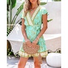 image:imageRVivimos Women Summer Short Sleeve Casual Bohemian Beach Ruffle Floral Print Bow Tie Short Sun DressLightgreen