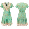 image:imageRVivimos Women Summer Short Sleeve Casual Bohemian Beach Ruffle Floral Print Bow Tie Short Sun DressLightgreen