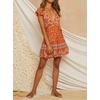 image:imageRVivimos Women Summer Short Sleeve Casual Bohemian Beach Ruffle Floral Print Bow Tie Short Sun DressOrange1