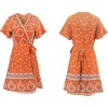 image:imageRVivimos Women Summer Short Sleeve Casual Bohemian Beach Ruffle Floral Print Bow Tie Short Sun DressOrange1