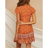 image:imageRVivimos Women Summer Short Sleeve Casual Bohemian Beach Ruffle Floral Print Bow Tie Short Sun DressOrange1