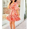 image:imageRVivimos Women Summer Short Sleeve Casual Bohemian Beach Ruffle Floral Print Bow Tie Short Sun DressPeachpink