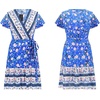 image:imageRVivimos Women Summer Short Sleeve Casual Bohemian Beach Ruffle Floral Print Bow Tie Short Sun DressRoyalblue