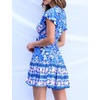 image:imageRVivimos Women Summer Short Sleeve Casual Bohemian Beach Ruffle Floral Print Bow Tie Short Sun DressRoyalblue