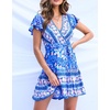 image:imageRVivimos Women Summer Short Sleeve Casual Bohemian Beach Ruffle Floral Print Bow Tie Short Sun DressRoyalblue