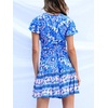image:imageRVivimos Women Summer Short Sleeve Casual Bohemian Beach Ruffle Floral Print Bow Tie Short Sun DressRoyalblue