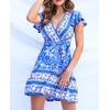 image:imageRVivimos Women Summer Short Sleeve Casual Bohemian Beach Ruffle Floral Print Bow Tie Short Sun DressRoyalblue