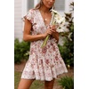 image:imageRVivimos Women Summer Short Sleeve Casual Bohemian Beach Ruffle Floral Print Bow Tie Short Sun DressWhitePink