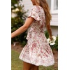 image:imageRVivimos Women Summer Short Sleeve Casual Bohemian Beach Ruffle Floral Print Bow Tie Short Sun DressWhitePink