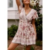 image:imageRVivimos Women Summer Short Sleeve Casual Bohemian Beach Ruffle Floral Print Bow Tie Short Sun DressWhitePink