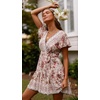 image:imageRVivimos Women Summer Short Sleeve Casual Bohemian Beach Ruffle Floral Print Bow Tie Short Sun DressWhitePink