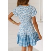 image:imageRVivimos Women Summer Short Sleeve Casual Bohemian Beach Ruffle Floral Print Bow Tie Short Sun DressWhiteblue
