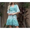 image:imageRVivimos Women Summer Short Sleeve Casual Bohemian Beach Ruffle Floral Print Bow Tie Short Sun DressWhitegreen