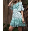 image:imageRVivimos Women Summer Short Sleeve Casual Bohemian Beach Ruffle Floral Print Bow Tie Short Sun DressWhitegreen