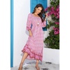image:imageRVivimos Womens 34 Sleeve Square Neck Midi Dress Boho Casual Floral Print Empire Waist Ruffle Flowy Smocked Long DressesBabypink