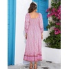 image:imageRVivimos Womens 34 Sleeve Square Neck Midi Dress Boho Casual Floral Print Empire Waist Ruffle Flowy Smocked Long DressesBabypink