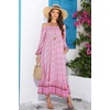 image:imageRVivimos Womens 34 Sleeve Square Neck Midi Dress Boho Casual Floral Print Empire Waist Ruffle Flowy Smocked Long DressesBabypink