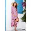 image:imageRVivimos Womens 34 Sleeve Square Neck Midi Dress Boho Casual Floral Print Empire Waist Ruffle Flowy Smocked Long DressesBabypink