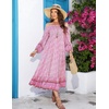 image:imageRVivimos Womens 34 Sleeve Square Neck Midi Dress Boho Casual Floral Print Empire Waist Ruffle Flowy Smocked Long DressesBabypink